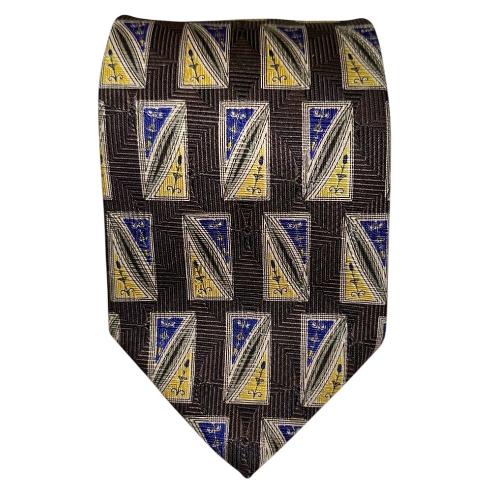 Robert Talbott Best of Class Tie Italy Silk Geometric Dark Brown 58x3.75” USA